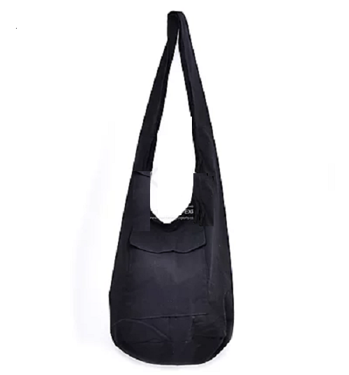 Bohotusk Solid Plain Black Cotton Canvas Sling Shoulder Bag with wide strap and zip closure, ideal for everyday use.