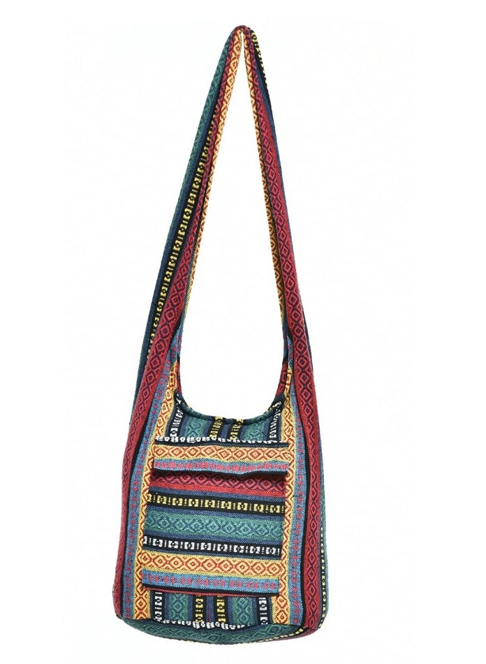 Bohotusk Striped Bright Multi Coloured Cotton Canvas Sling Shoulder Bag with vibrant patterns and spacious design.