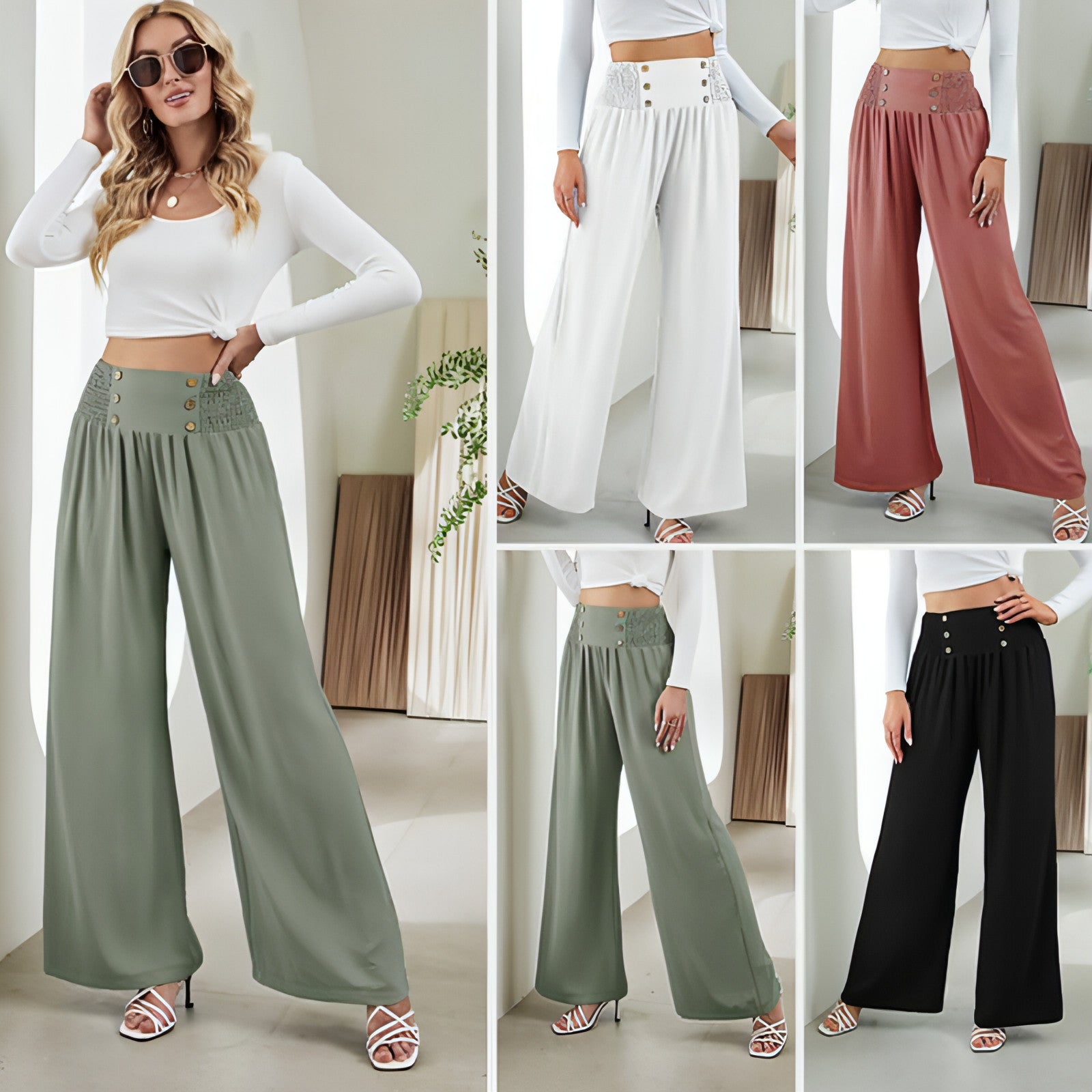 Main Fashion Straight Wide Leg Pants Elastic High Waist Casual Trousers For image