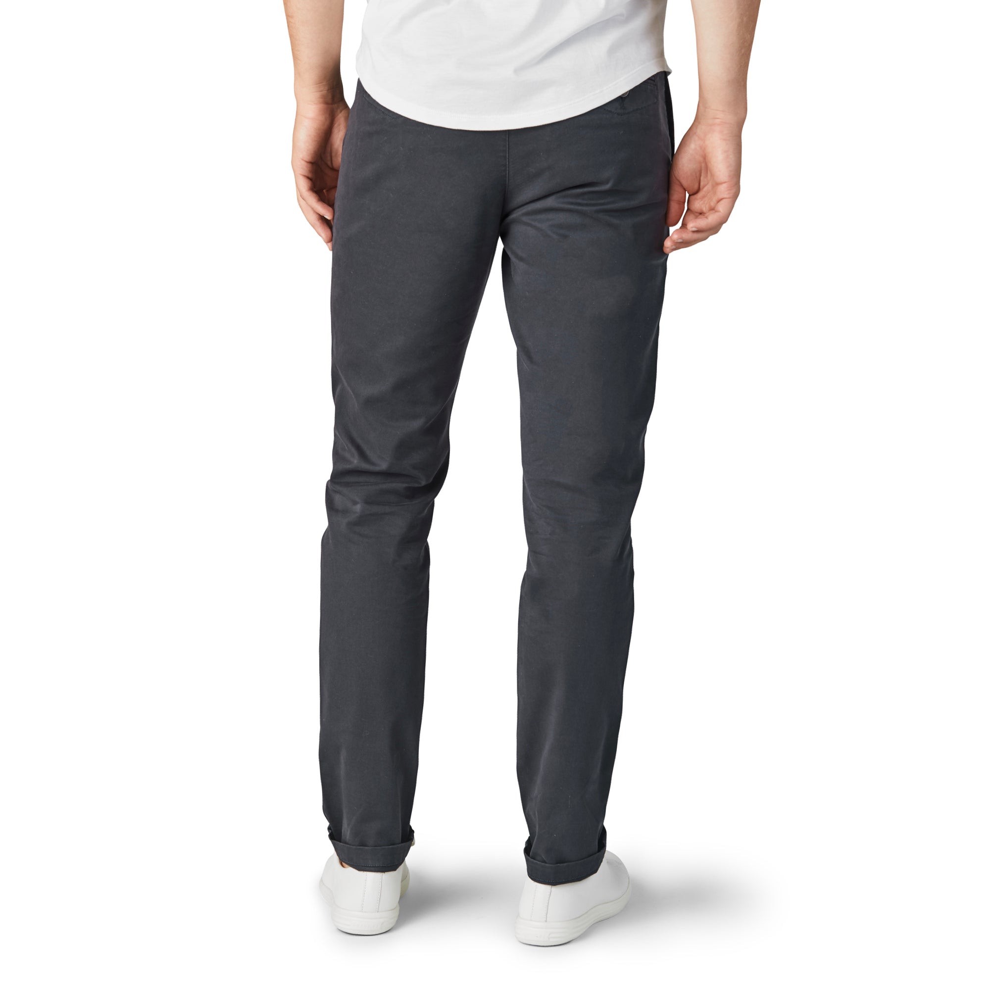 Feel Good Chinos in Ink Blue showcasing a slim tapered fit and breathable fabric, perfect for active lifestyles.