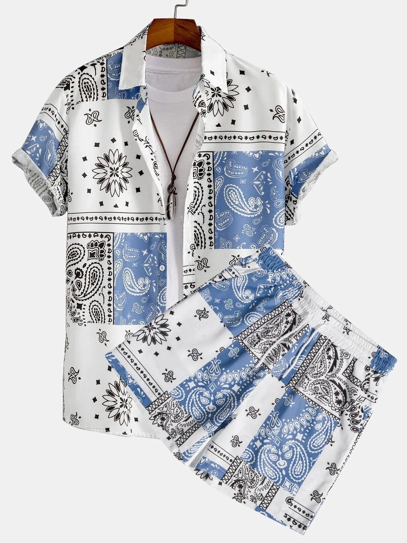 Relax Mood Men Beach Shorts Set featuring a stylish casual shirt and shorts, perfect for summer outings and beach activities.