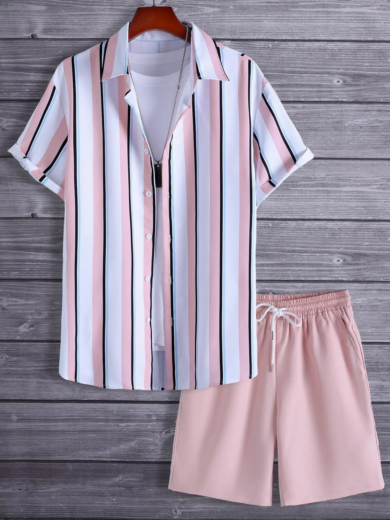 Relax Mood Men Beach Shorts Set featuring a stylish casual shirt and shorts, perfect for summer outings and beach activities.