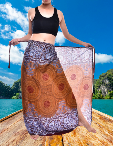 Bohotusk Brown Sun Glow Sarong featuring a tie waist design, made from soft Royal Thai Rayon, perfect for beach or poolside wear.