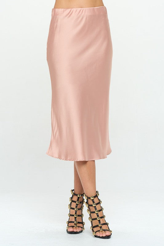Main Made in USA Solid Stretch Satin Midi Skirt image