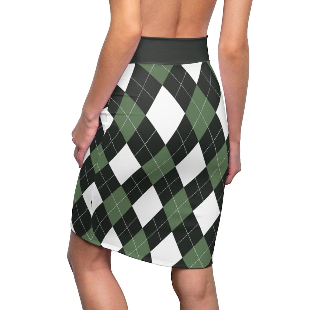 Main Womens Pencil Skirt - Green and White Argyle Stretch Mini - S510537 image
