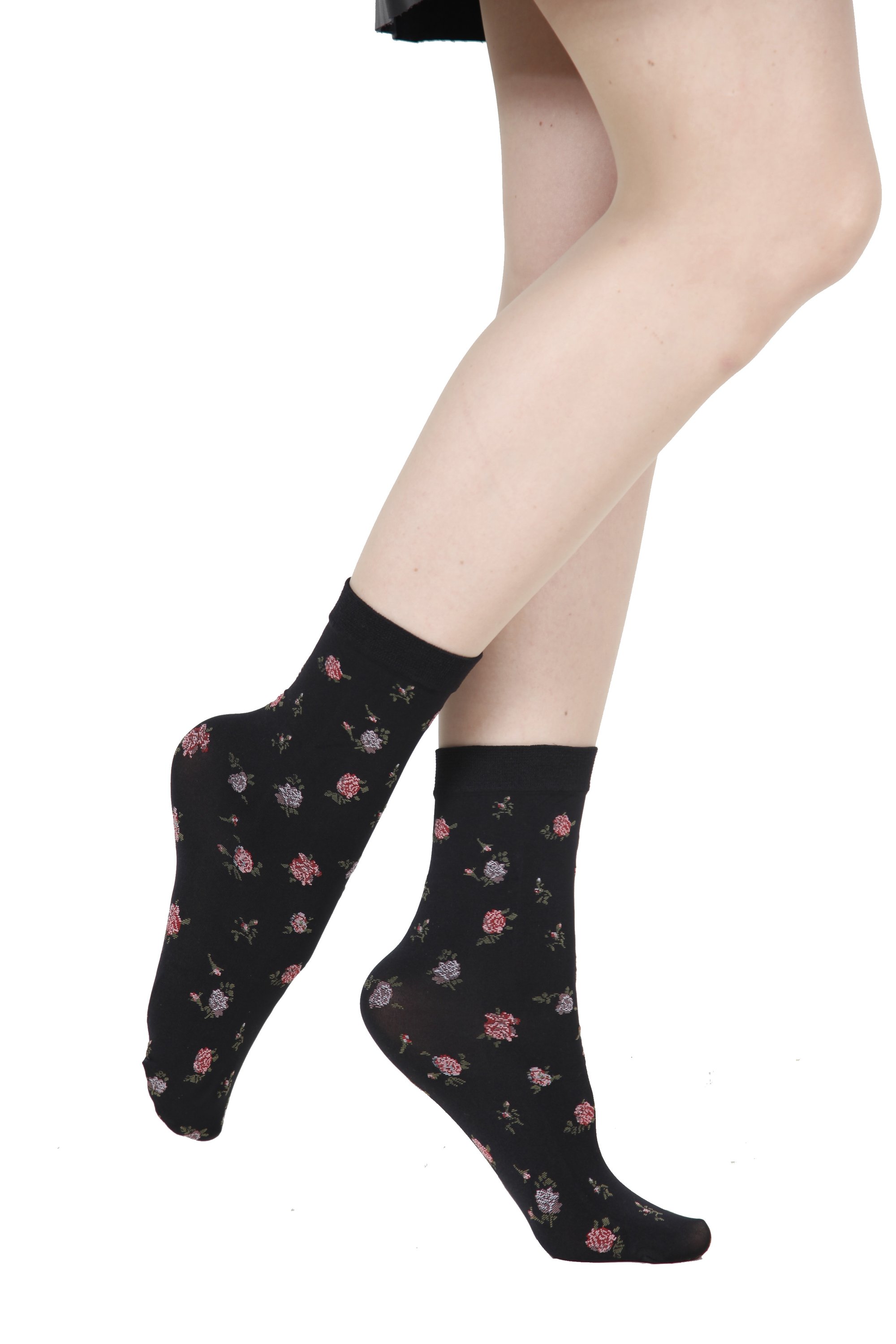 ALLIE black lilac 60 DENIER women's socks featuring elegant knitted roses, perfect for stylish everyday wear.