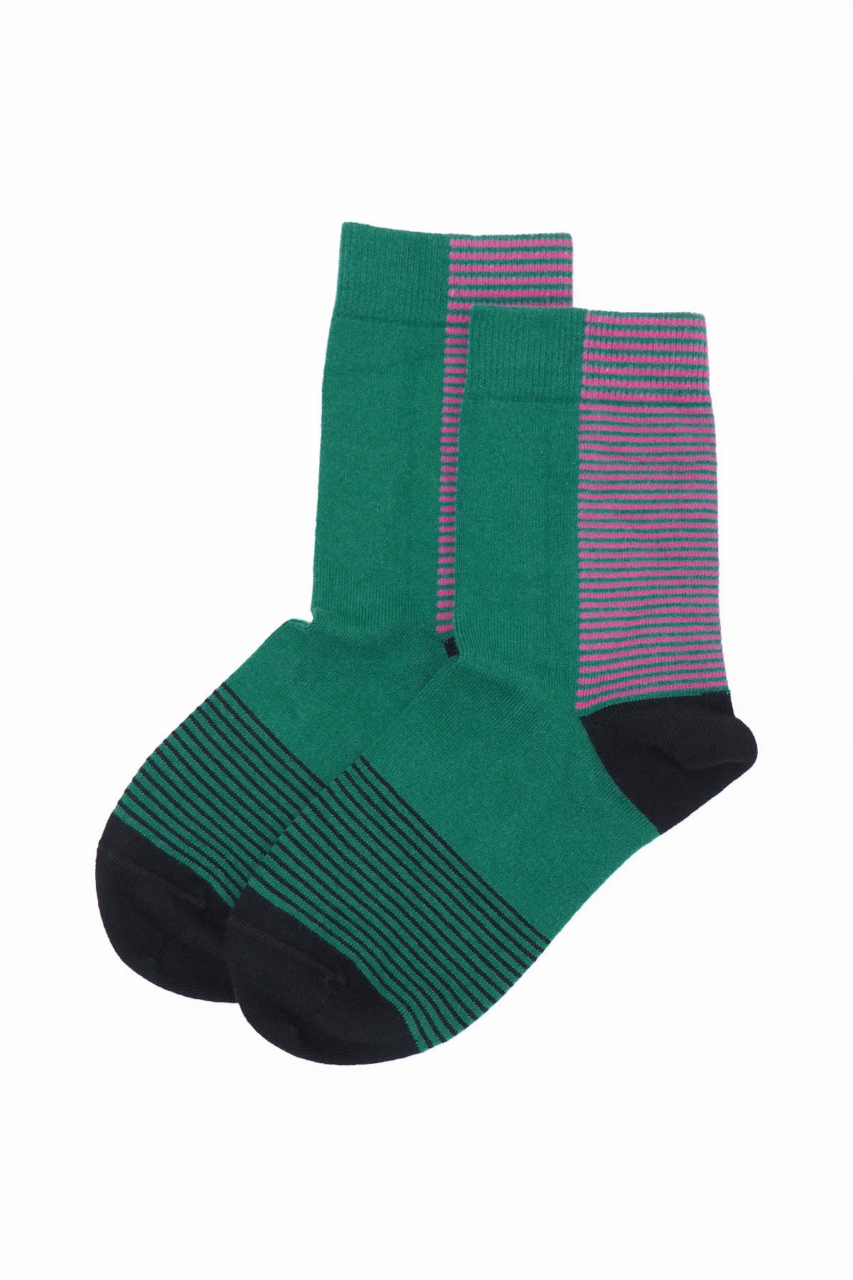 Anne Women's Socks in teal with pink stripes, showcasing luxurious Supima cotton and seamless toe design.
