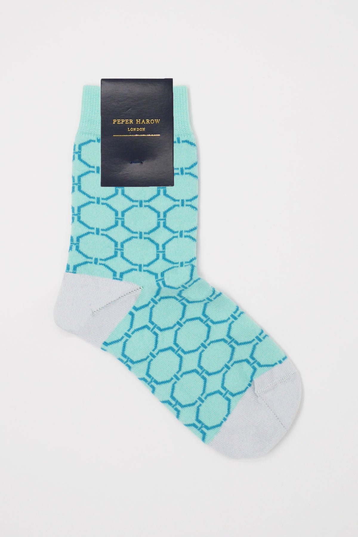 Mint Beehive Women's Socks featuring aqua beehive pattern and light grey heel and toe.