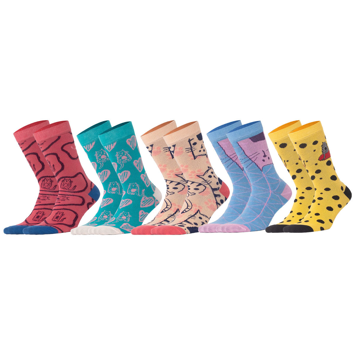 Biggdesign Cats Damen Socken Set in bunten Farben, 5 Paar, Größe 36-40, stilvoll und bequem.