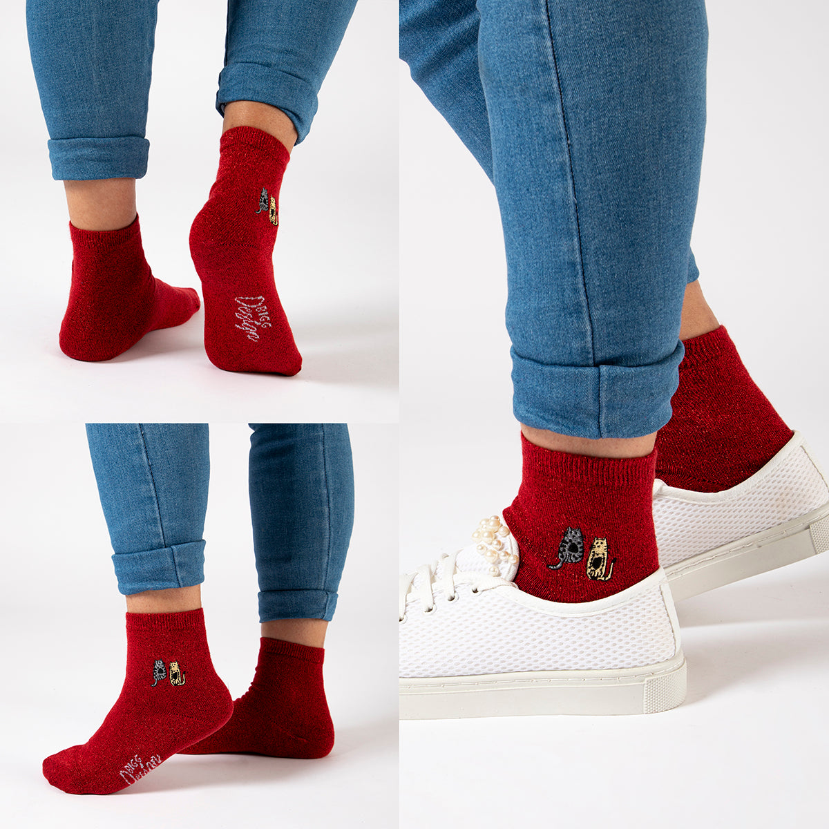 Biggdesign Damen Glitzer Socken Set in bunten Farben, hergestellt aus natürlicher Baumwolle, ideal für jeden Schuhstil.