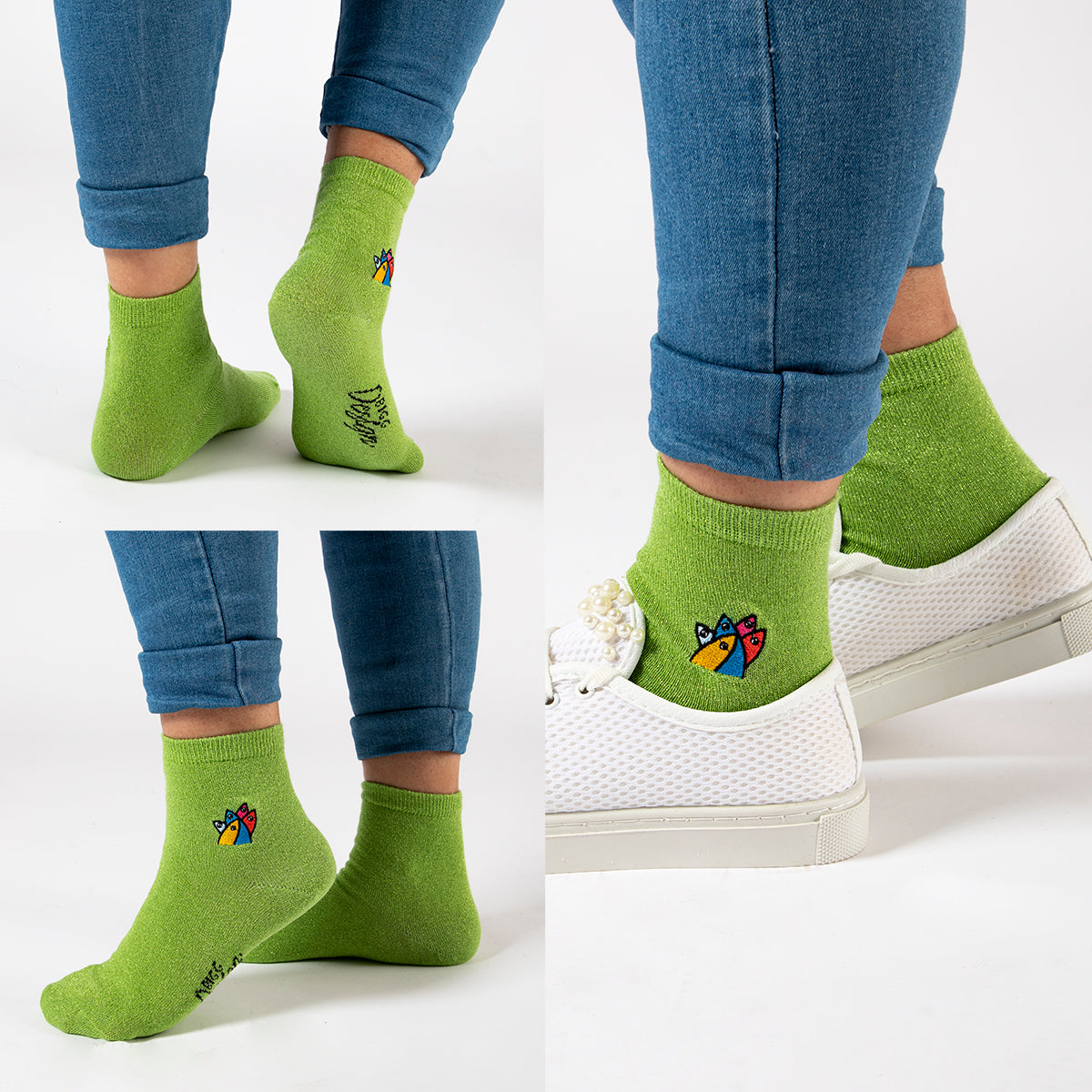 Biggdesign Damen Glitzer Socken Set in bunten Farben, hergestellt aus natürlicher Baumwolle, ideal für jeden Schuhstil.