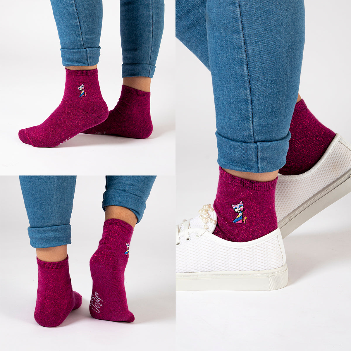 Biggdesign Damen Glitzer Socken Set in bunten Farben, hergestellt aus natürlicher Baumwolle, ideal für jeden Schuhstil.