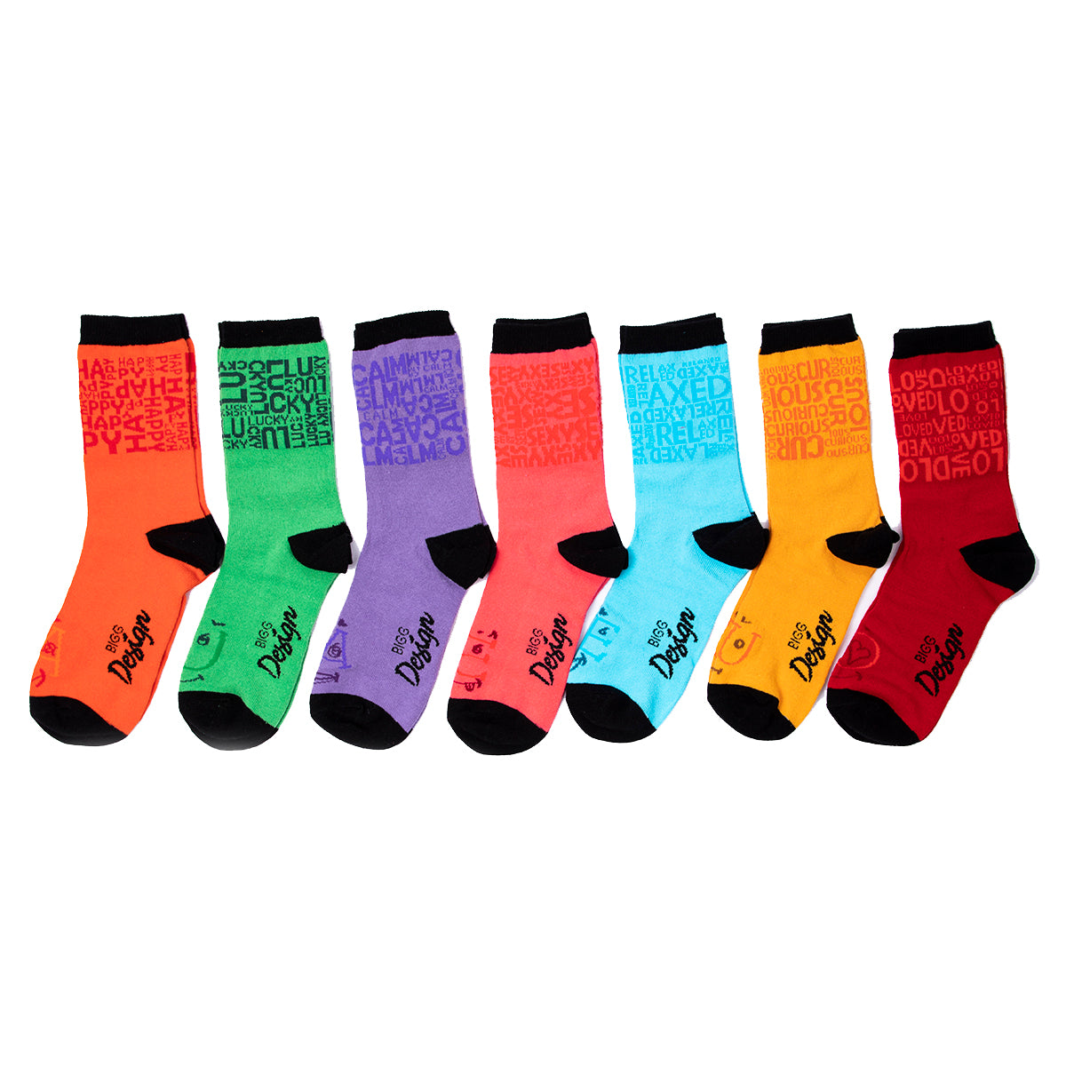 Biggdesign Moods Up Damensocken 7er Pack in verschiedenen Farben und Mustern, ideal für jeden Anlass.