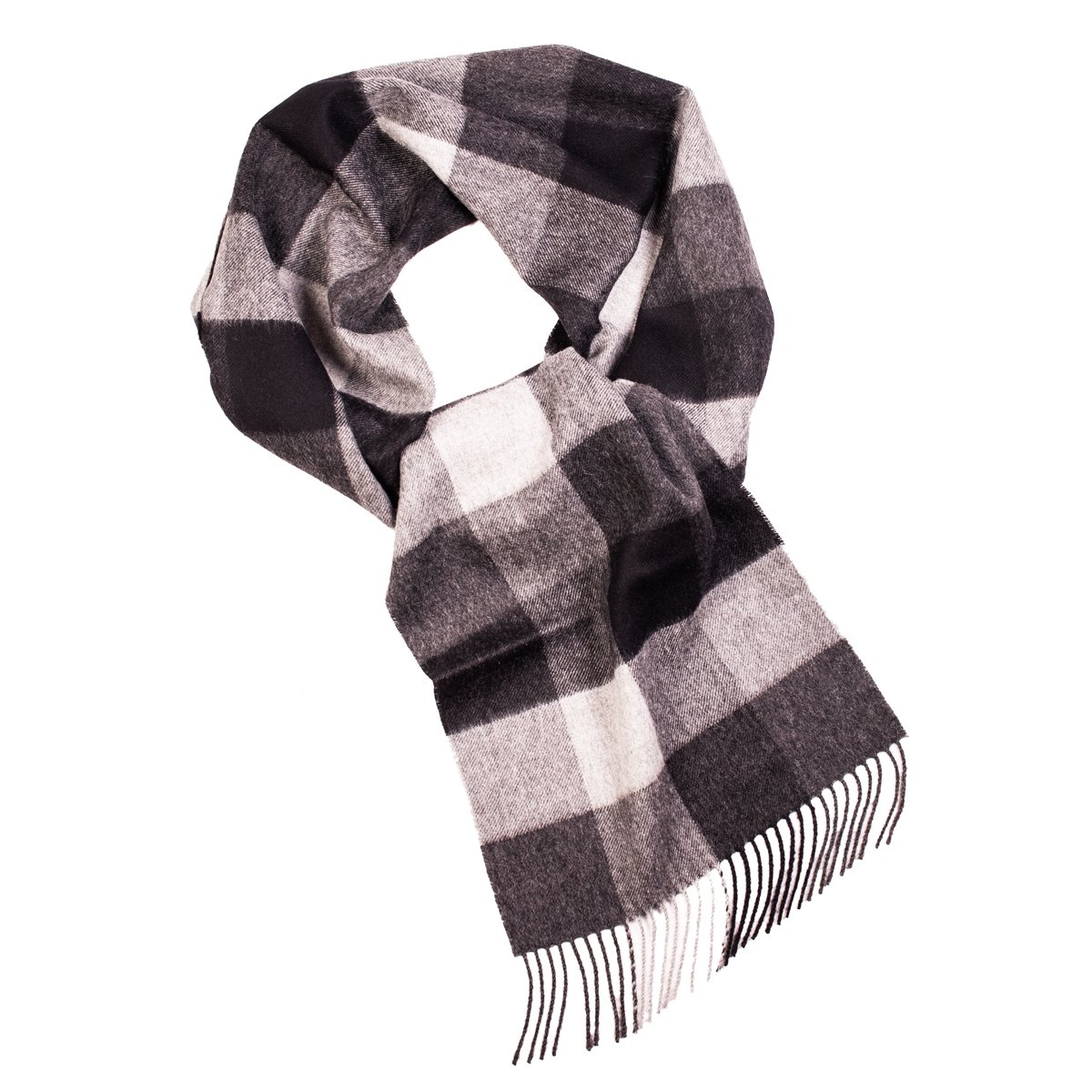 A luxurious black checked alpaca wool scarf, showcasing its soft texture and stylish design, perfect for winter wear.