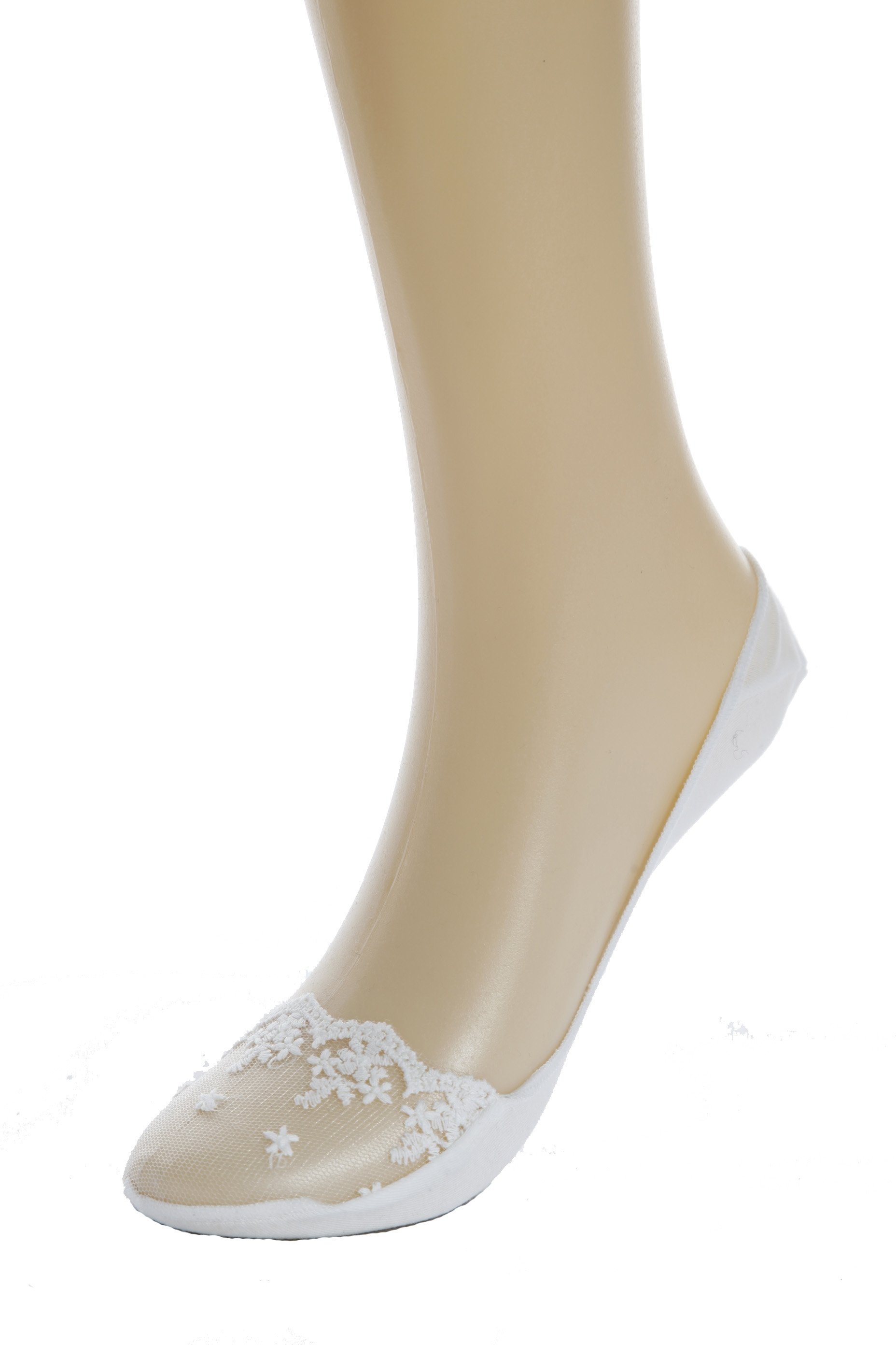 BOSTON white sheer steps for women featuring floral lace and non-slip silicone grips.