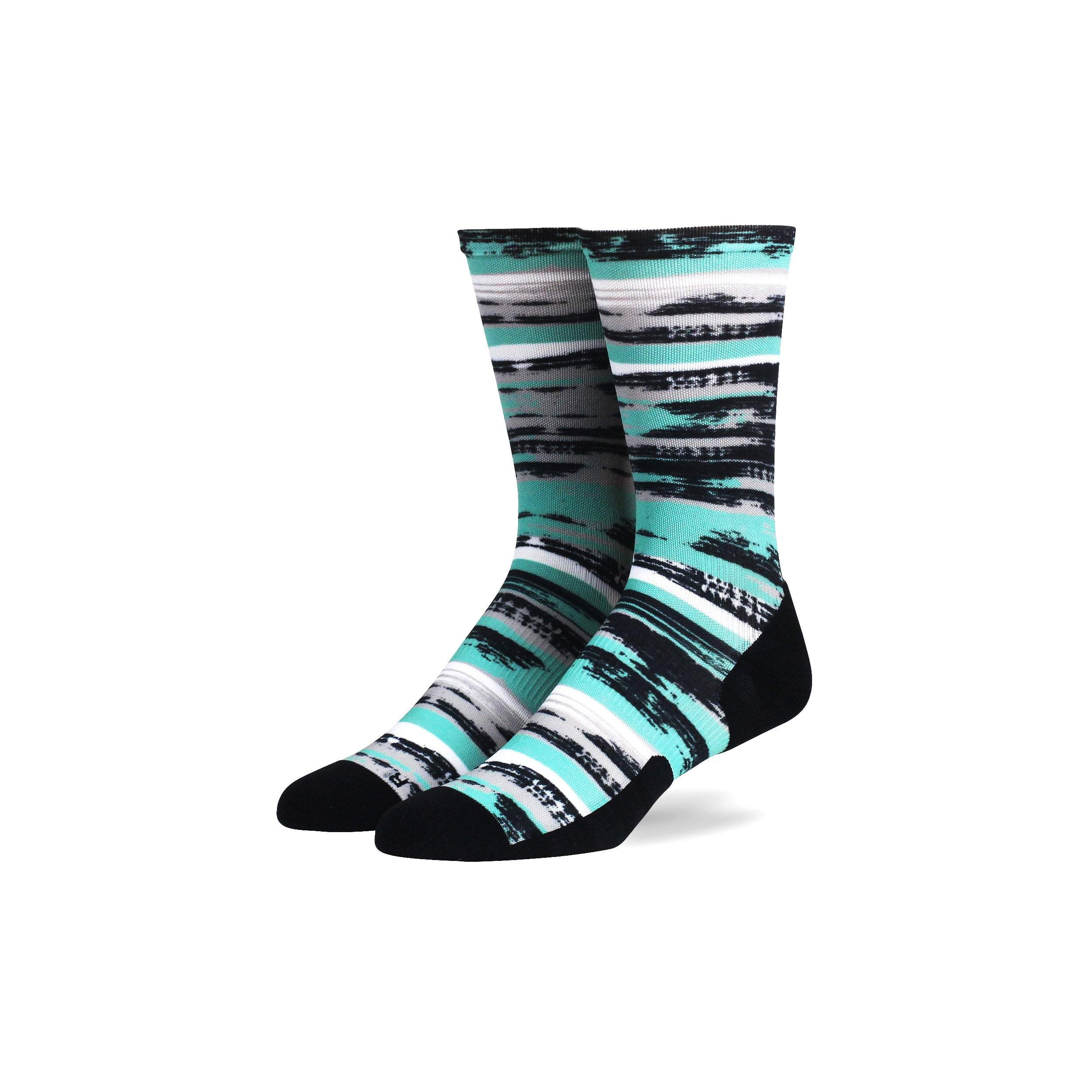Brush Strokes Run Crew Compression Socks designed for enhanced performance and recovery, featuring moisture-wicking fabric and graduated compression.
