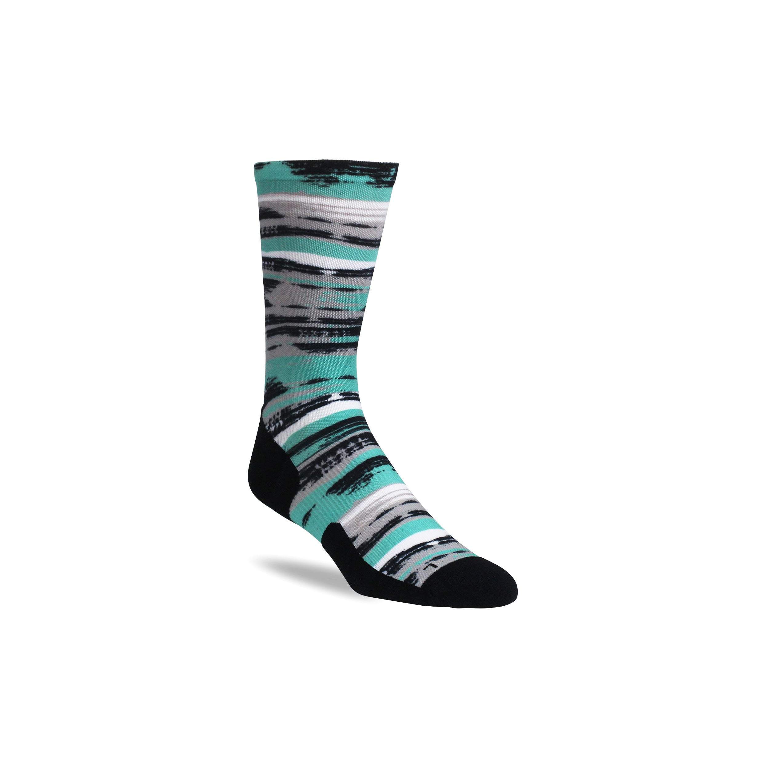 Brush Strokes Run Crew Compression Socks designed for enhanced performance and recovery, featuring moisture-wicking fabric and graduated compression.
