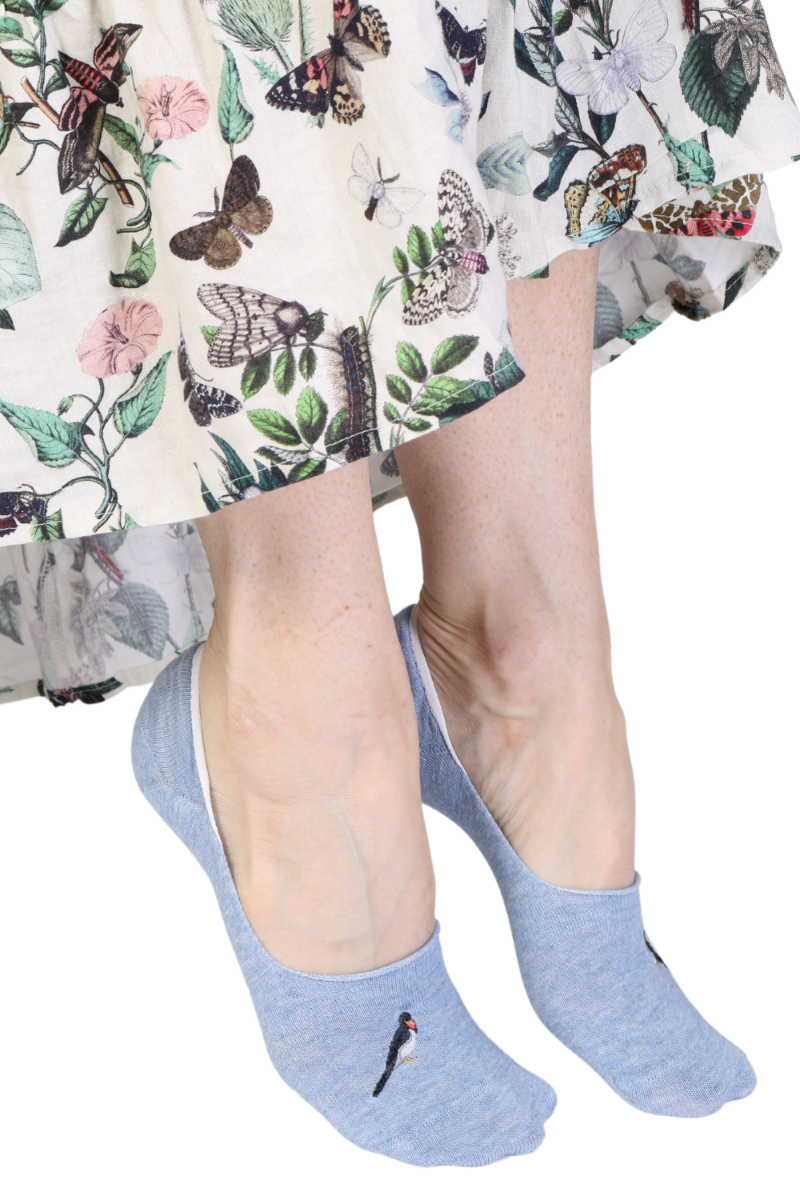 BULLFINCH blue low-cut socks featuring a stylish ballerina design, made from soft cotton blend for comfort.