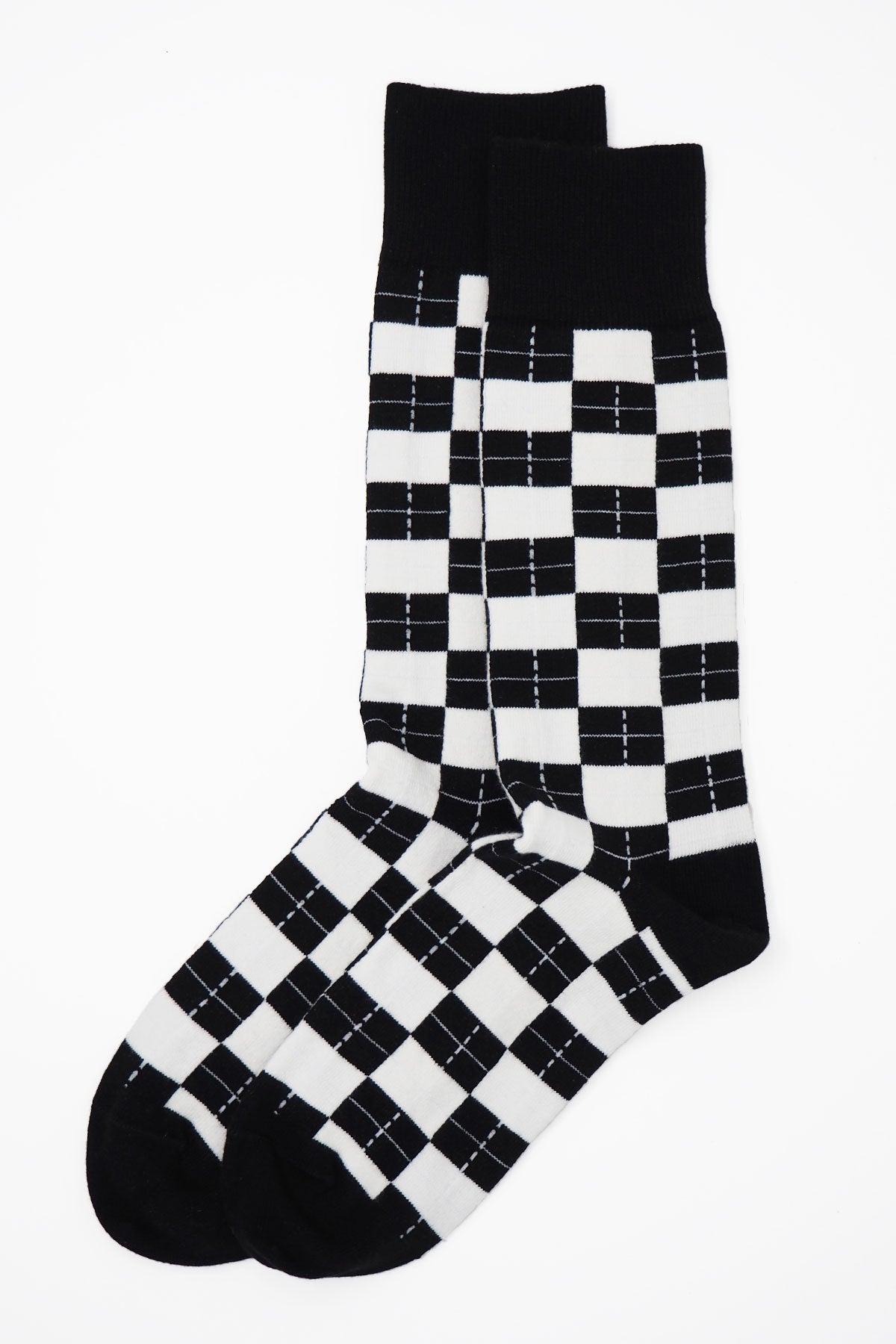 Black Checkmate Men's Socks made from luxurious Supima cotton, featuring a seamless toe design for ultimate comfort.