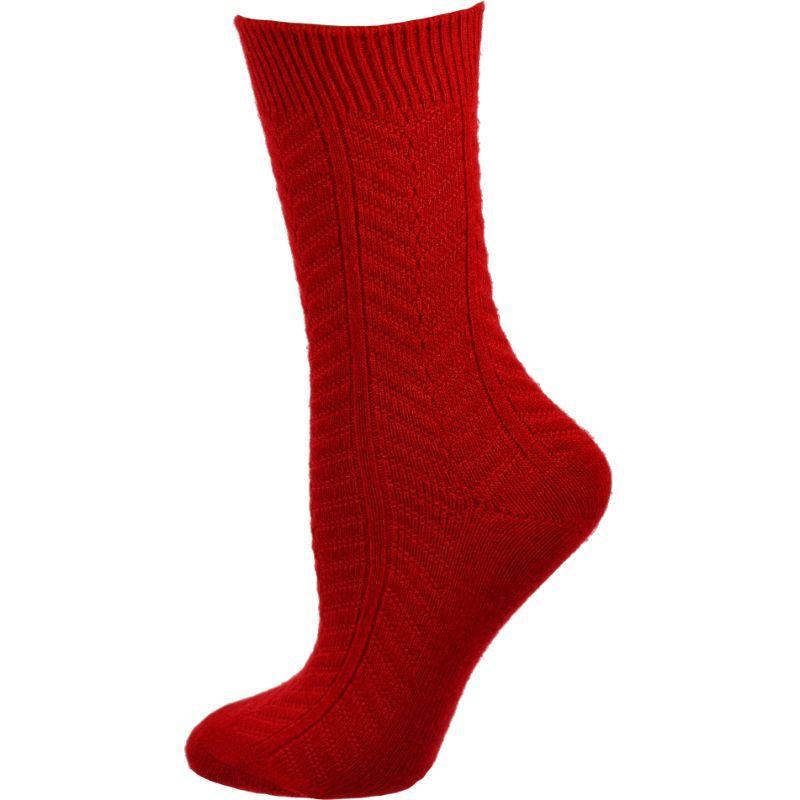 A pack of three pairs of medium weight bamboo crew socks featuring a stylish chevron pattern, showcasing their soft texture and comfortable fit.