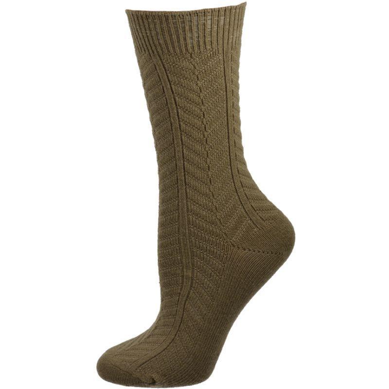 A pack of three pairs of medium weight bamboo crew socks featuring a stylish chevron pattern, showcasing their soft texture and comfortable fit.