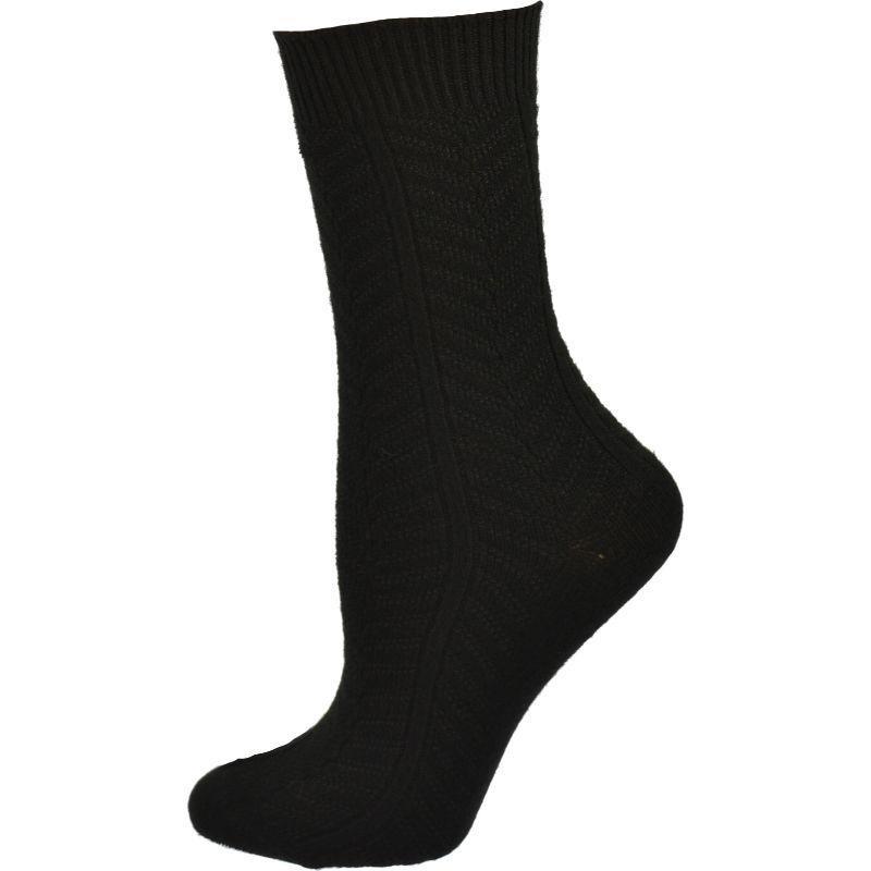 A pack of three pairs of medium weight bamboo crew socks featuring a stylish chevron pattern, showcasing their soft texture and comfortable fit.