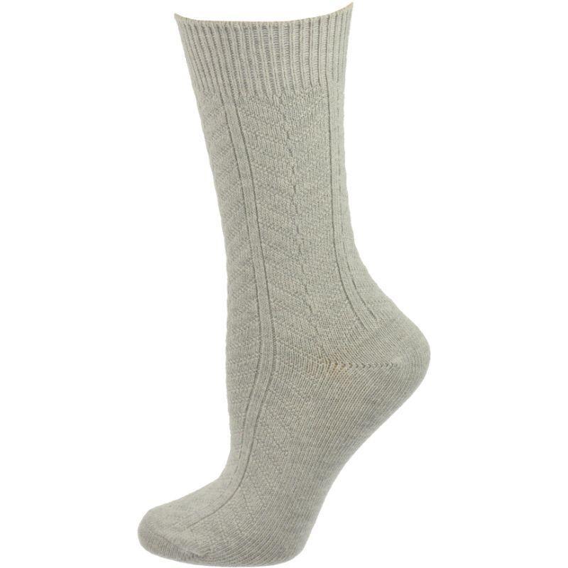 A pack of three pairs of medium weight bamboo crew socks featuring a stylish chevron pattern, showcasing their soft texture and comfortable fit.
