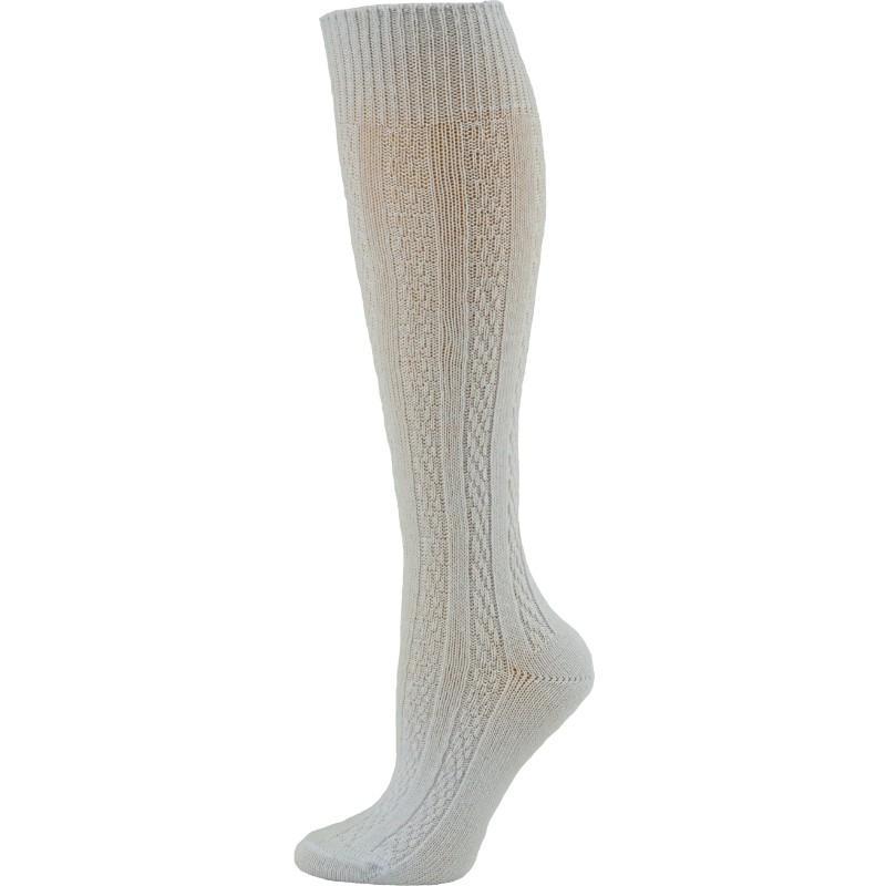 A pack of three pairs of Classic Cable Knit Cotton Knee High Socks in various colors, showcasing the intricate cable knit pattern and reinforced heel and toe.