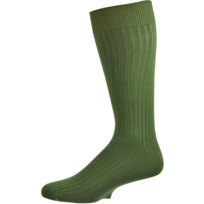 A pair of Classic Fine Ribbed Combed Cotton Crew Socks in vibrant colors, showcasing their mid-calf length and smooth toe seaming for comfort.
