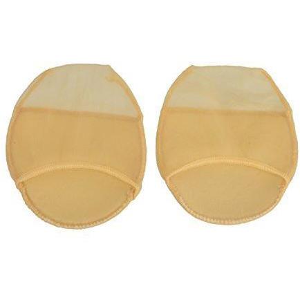 A pack of four closed toe covers with a silicone gripper and cushion bottom, designed for women's shoe sizes 6-9, showcasing their durable nylon material.