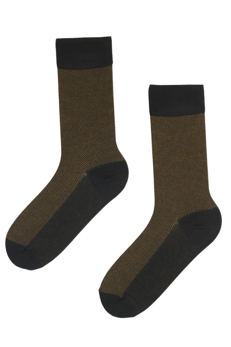 COOLIO yellow patterned suit socks for men featuring a slim dot design, perfect for formal and casual wear.