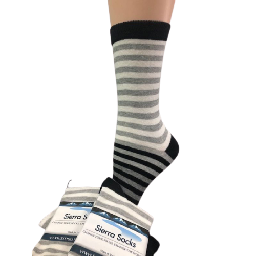 A pair of stylish Crew Stripe Cotton socks featuring a mid-size stripe pattern, made from a soft cotton blend for comfort.