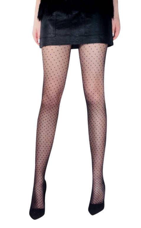 A pair of black DOTS DIAMONDS dotted tights for women featuring a stylish polka dot design and subtle fishnet effect.