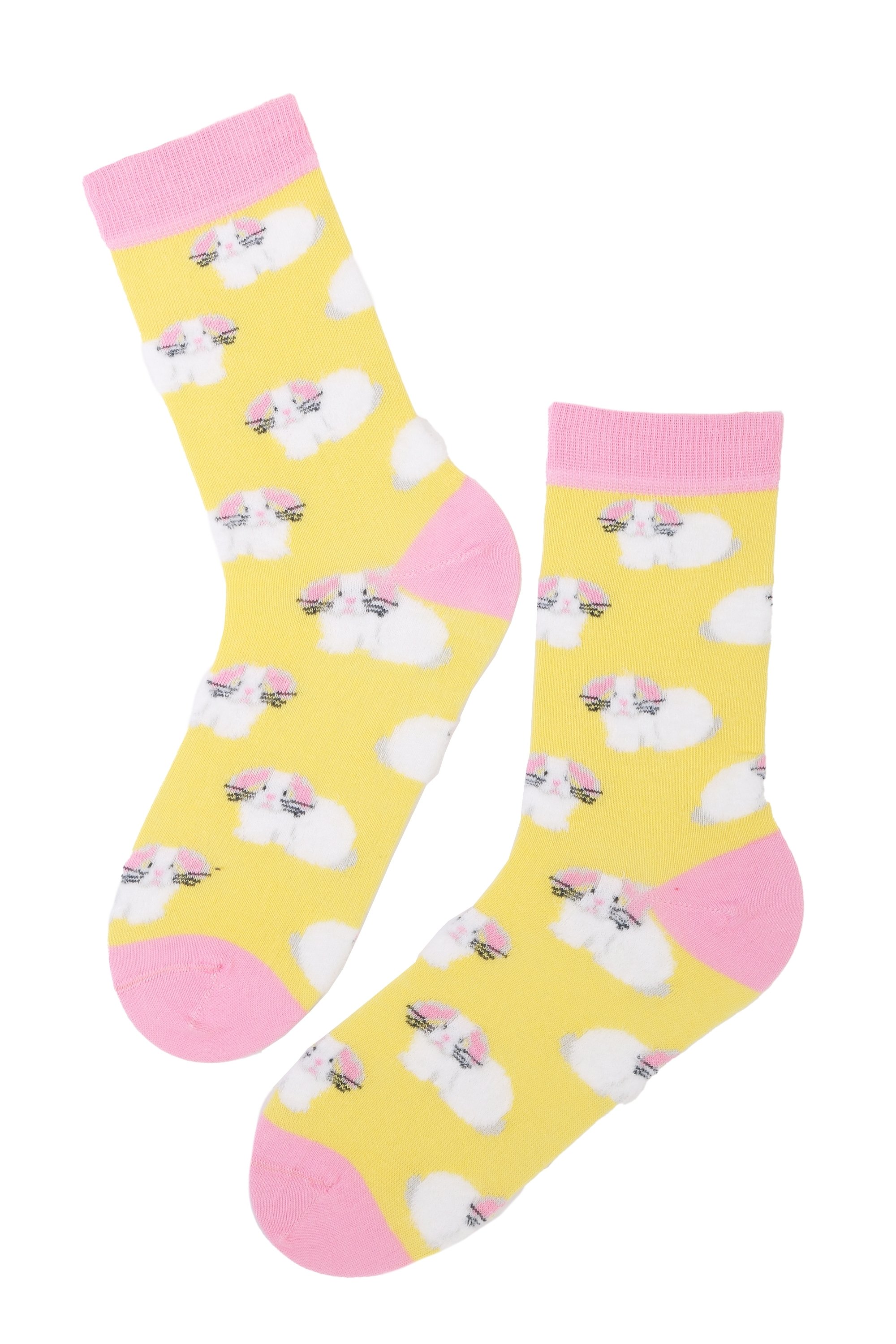 EGGBUNNY cotton Easter socks featuring cute bunny designs in vibrant yellow color, perfect for festive celebrations.
