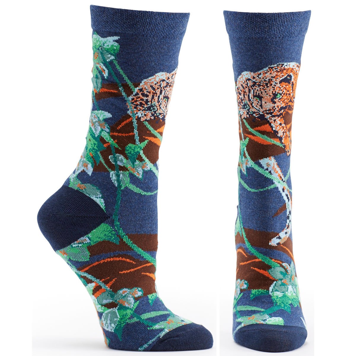 A pair of colorful Jaguar Socks featuring a vibrant design inspired by endangered jaguars, made from eco-friendly materials.