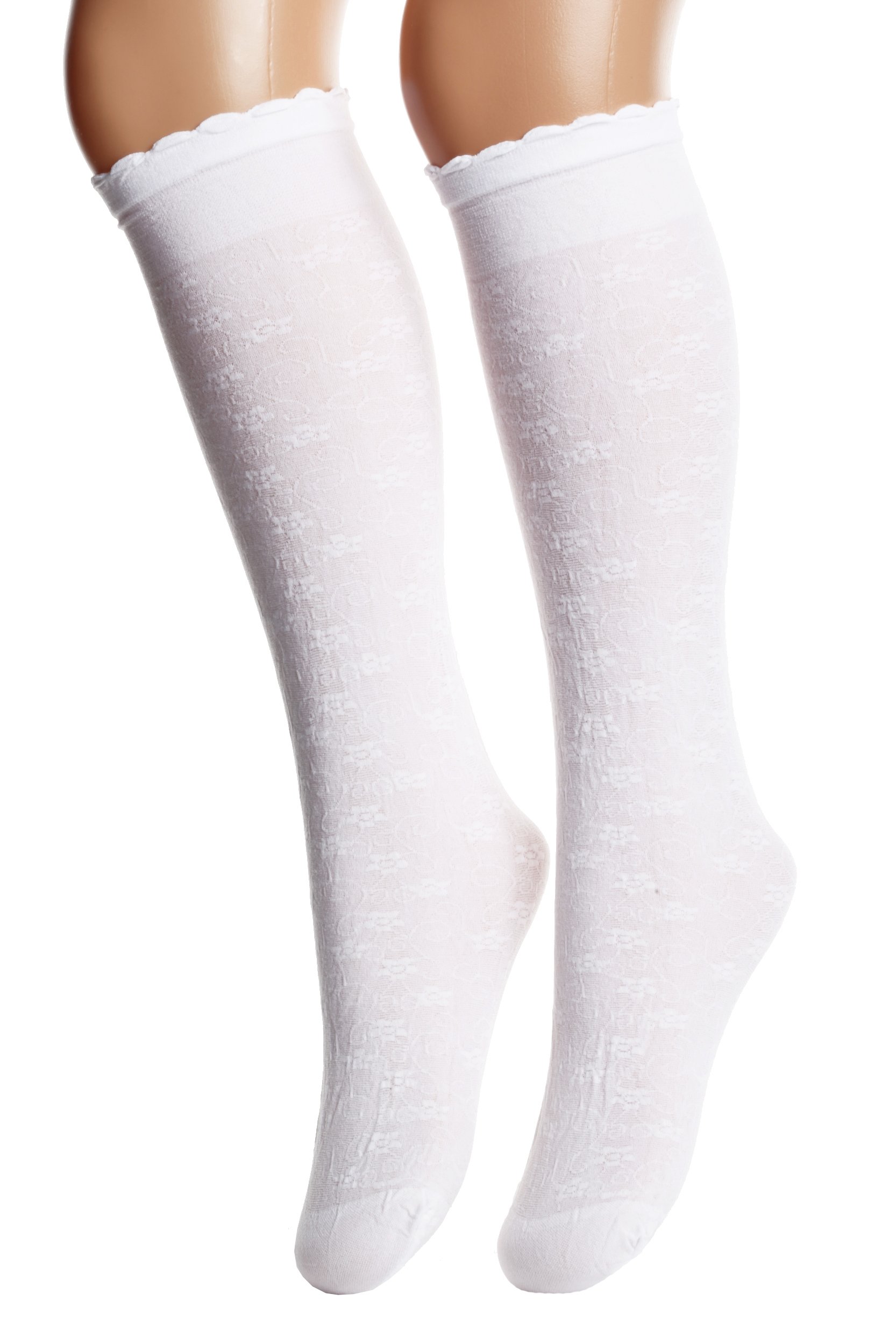 ENYA white flowery knee-highs for children, featuring a soft microfibre material and a charming floral pattern.