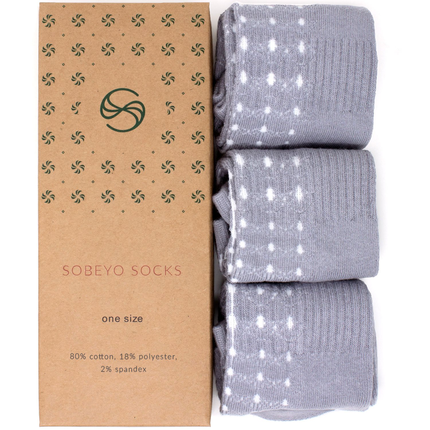 A pack of three Fan Pattern No Show Performance Socks featuring geometric designs in neutral colors, showcasing their cushioned heel and toe.