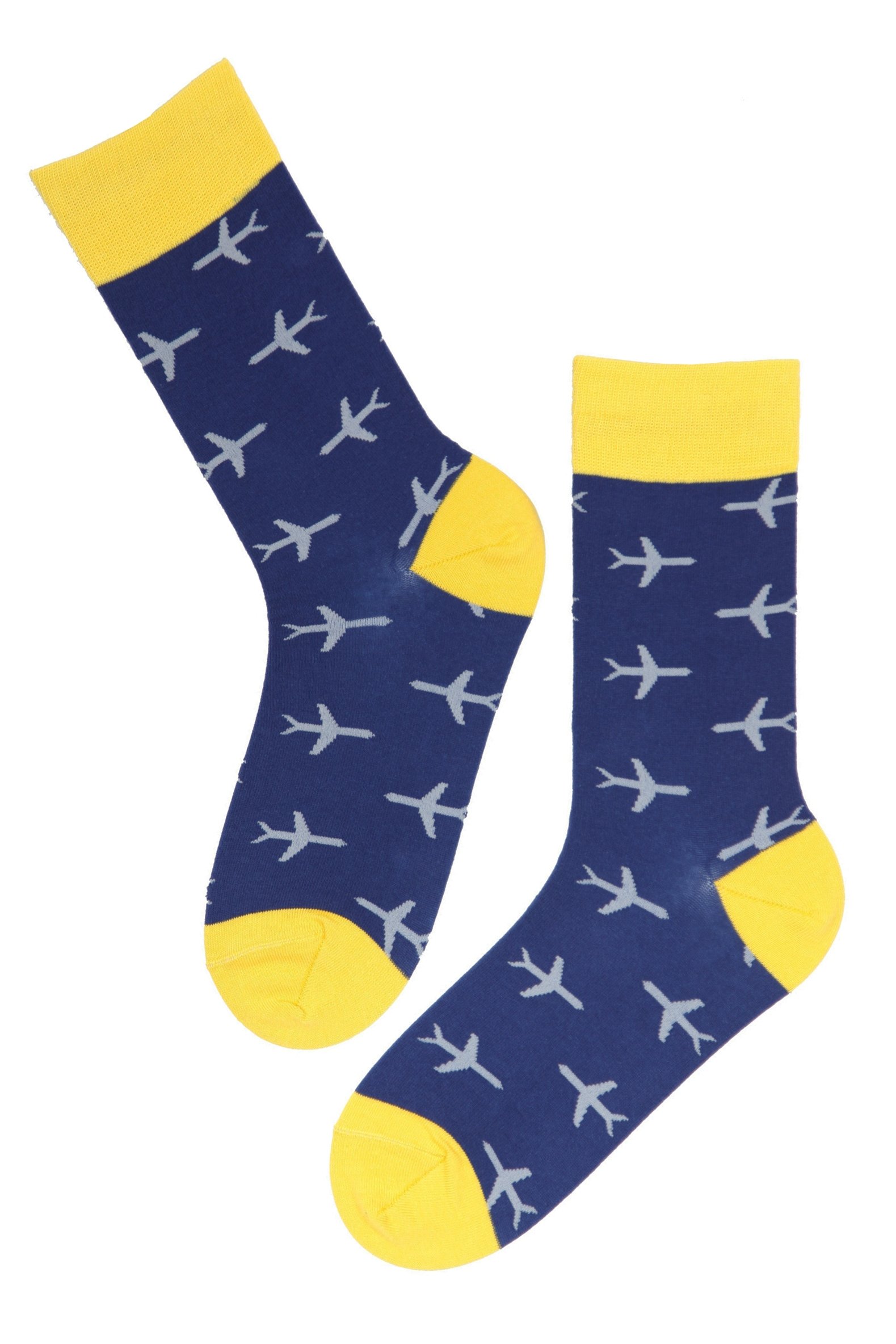 FLIGHT blue cotton socks featuring a unique airplane knit pattern, suitable for men and women.