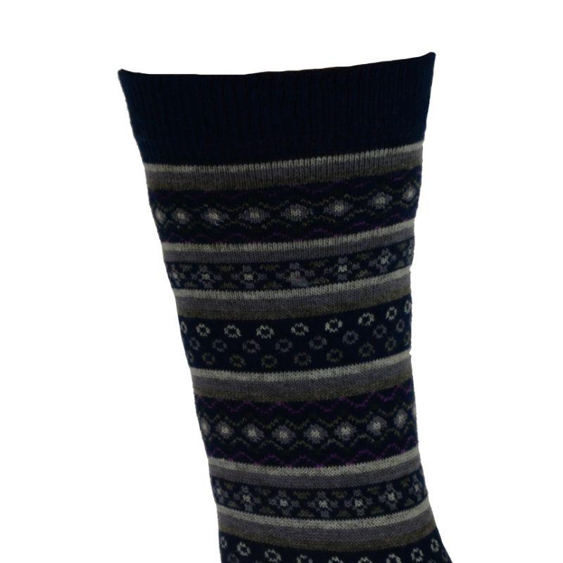 A pair of vibrant flower pattern cotton crew socks in grey and navy, showcasing a stylish design perfect for women.