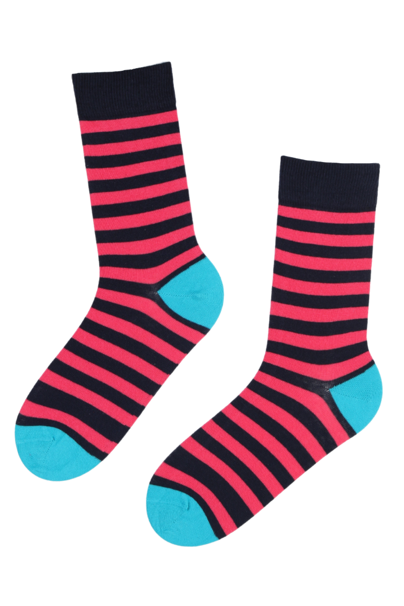 A pair of JOEL pink striped cotton socks featuring vibrant pink and dark blue stripes, suitable for both men and women.