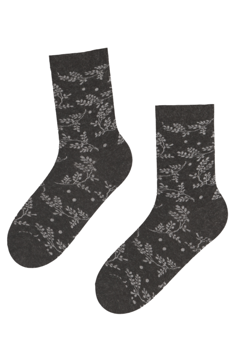 Light brown angora wool socks with a white pattern, showcasing their soft texture and stylish design.