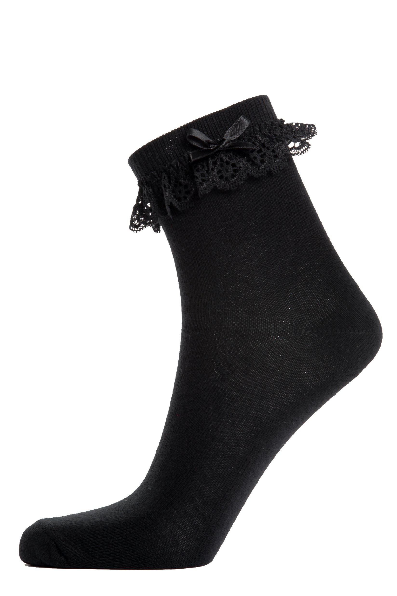 LUISA black cotton socks for women featuring lace and bow decoration, perfect for stylish everyday wear.