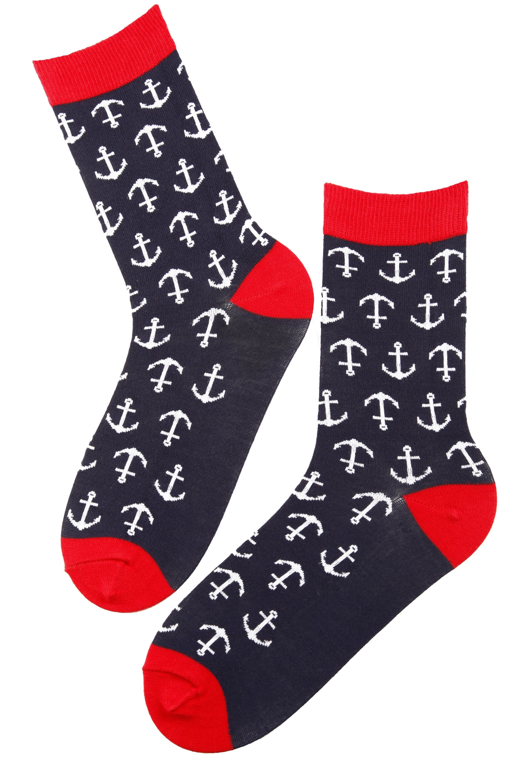 MARINE dark blue viscose socks for women with a knitted anchor pattern, showcasing softness and style.