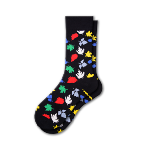 Men's crew cotton socks featuring a colorful leaf pattern, designed for comfort and warmth during fall and winter.