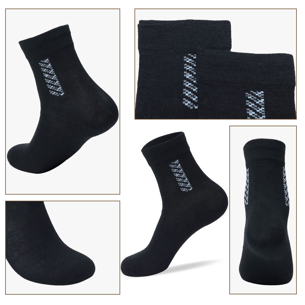 Men's summer thin mid-tube sports socks in black, designed for breathability and comfort during sports activities.