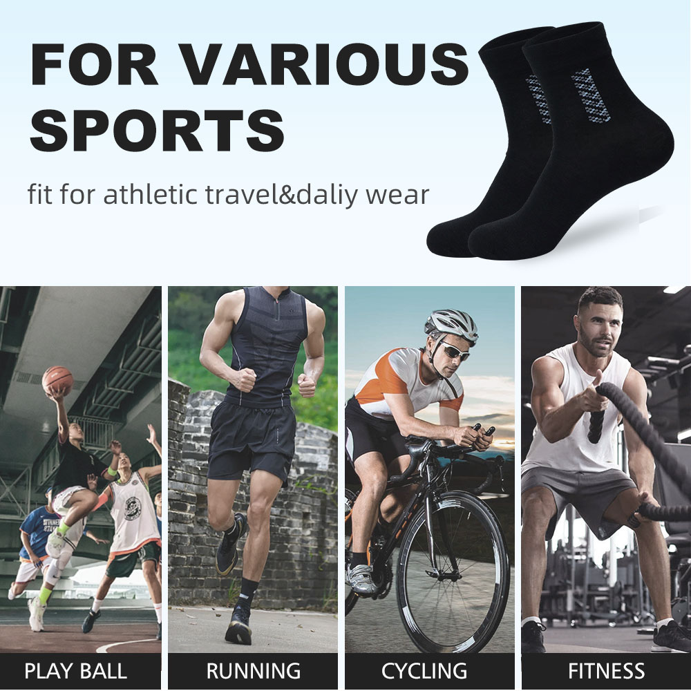 Men's summer thin mid-tube sports socks in black, designed for breathability and comfort during sports activities.