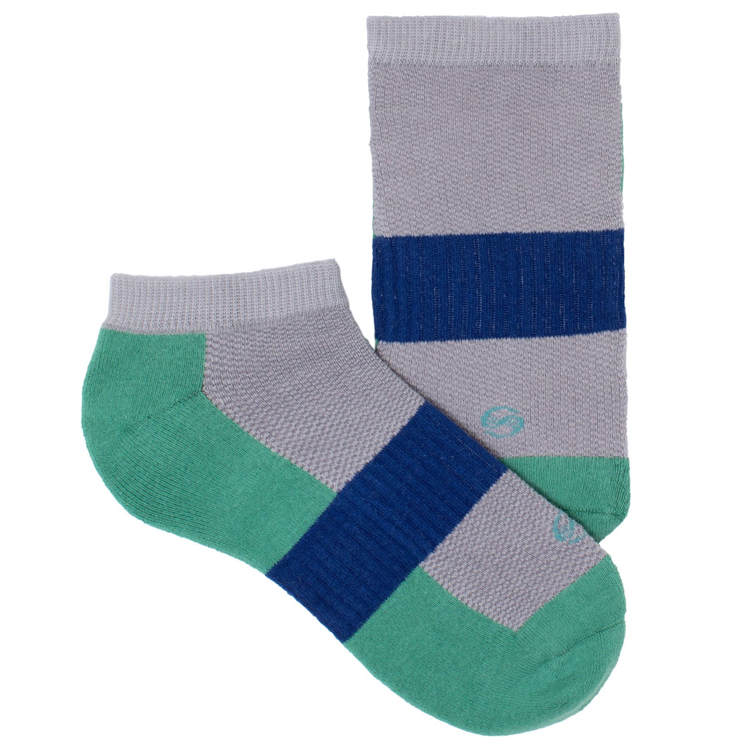 A pack of three No Show Performance Athletic Socks in vibrant colors including Teal, Magenta, and Green, showcasing their seamless design and cushioned features.
