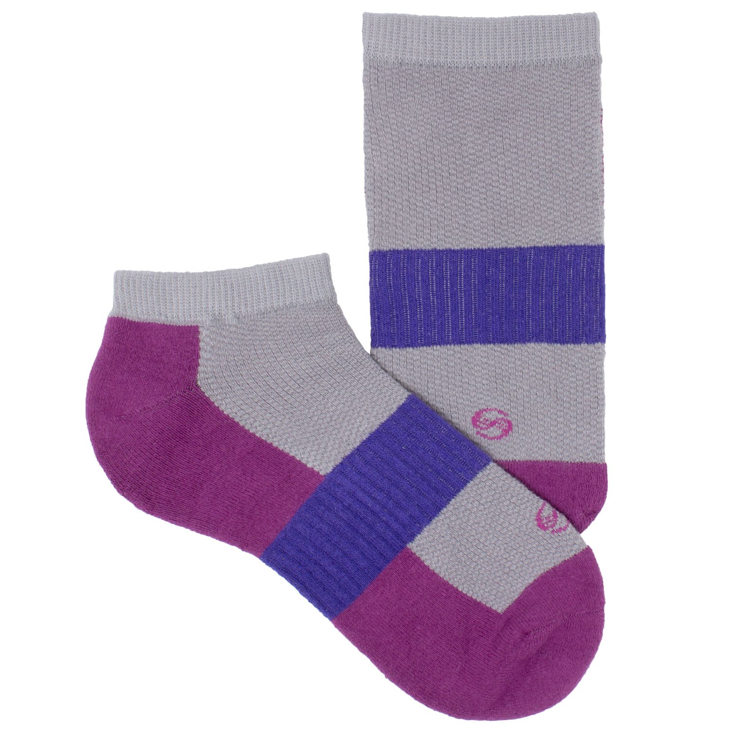 A pack of three No Show Performance Athletic Socks in vibrant colors including Teal, Magenta, and Green, showcasing their cushioned design and seamless toe.