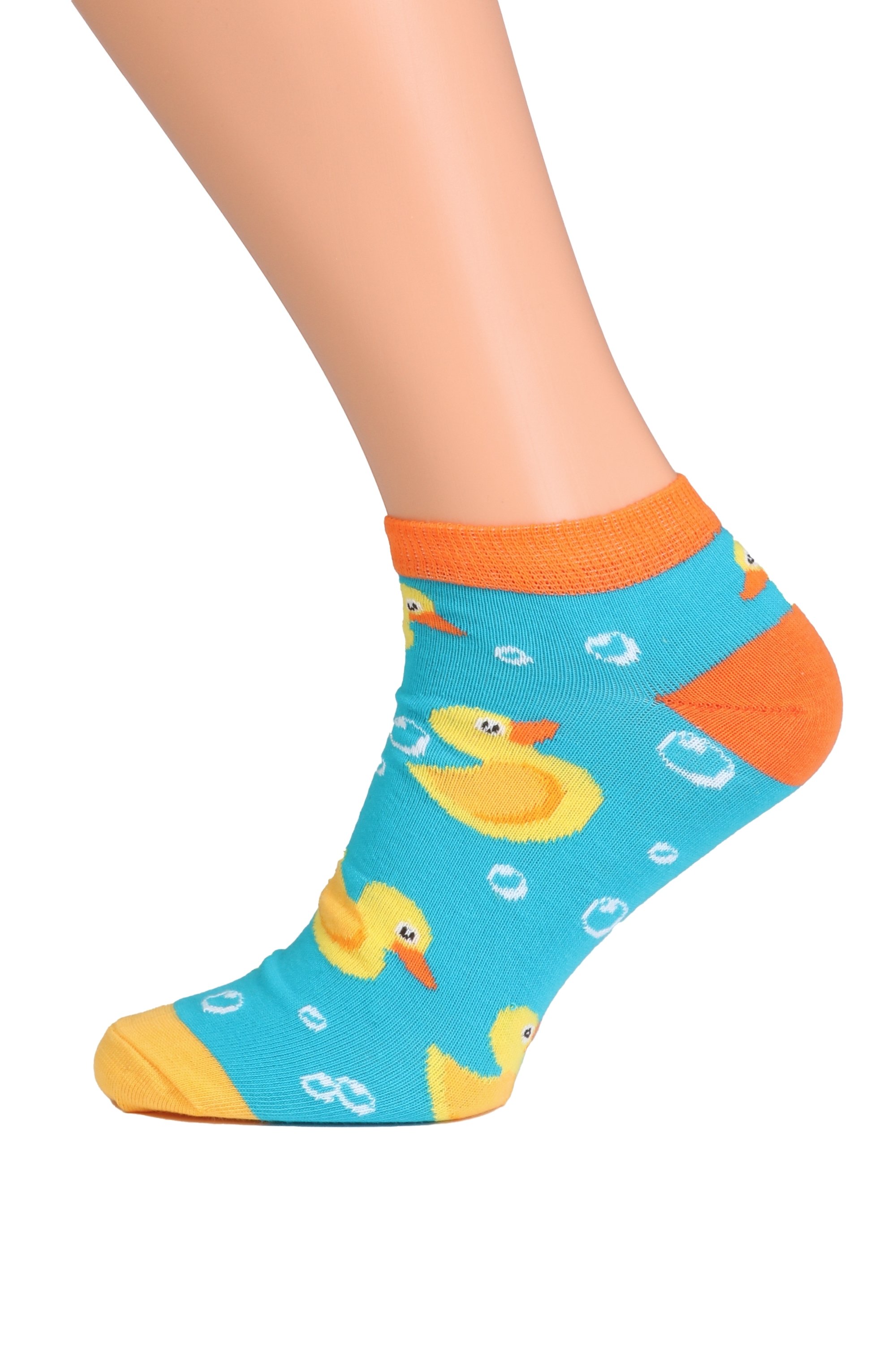 PARDIRALLI blue and orange low-cut cotton socks featuring a duck knit pattern, perfect for casual wear.