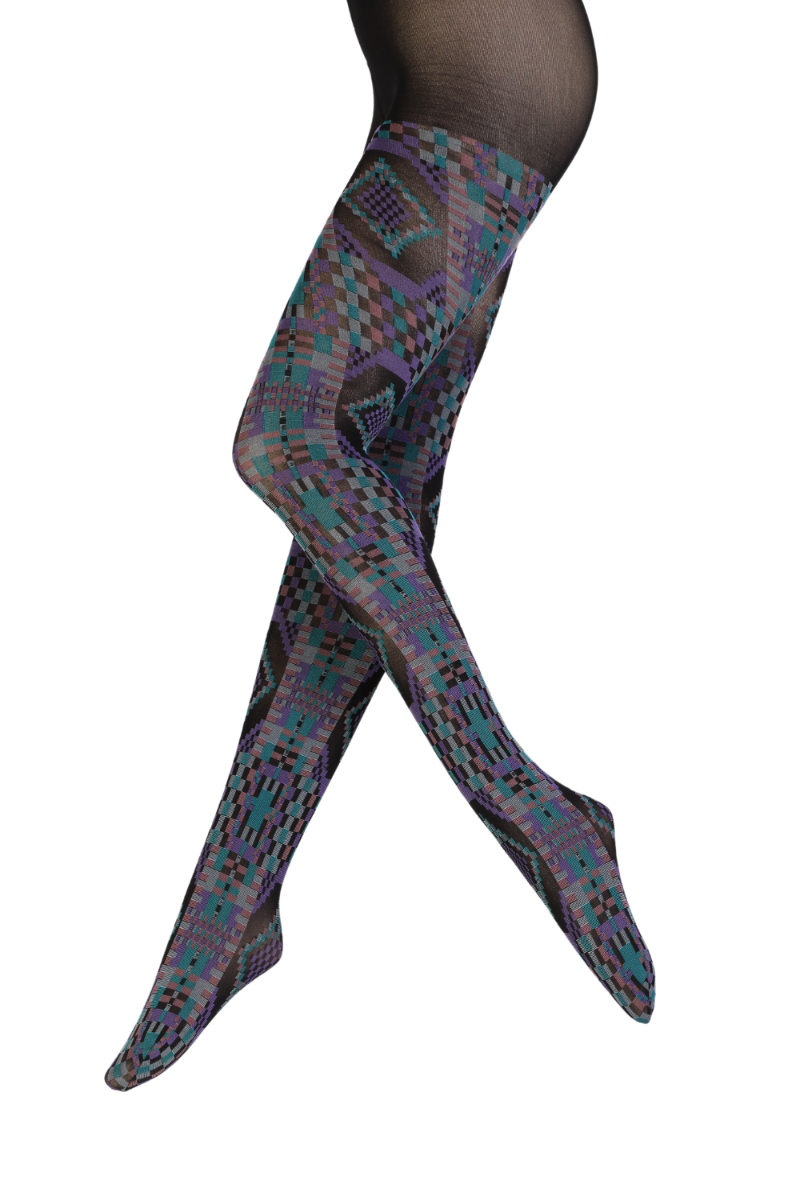 PATY colorful patterned tights featuring vibrant multicolor designs, perfect for festive and everyday wear.